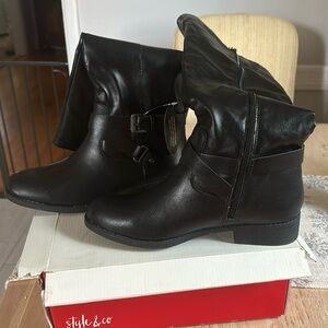 Style & Co. Black Faux Leather Mid-Calf Heeled Boots
